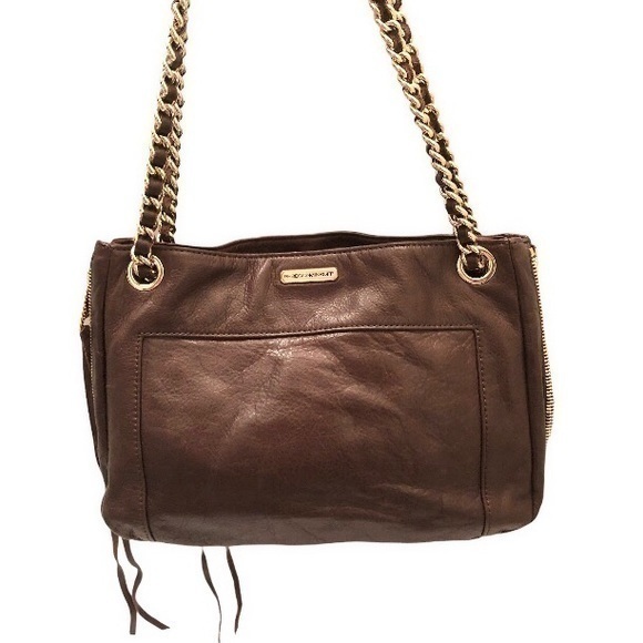 Rebecca minkoff brown leather expandable purse bag